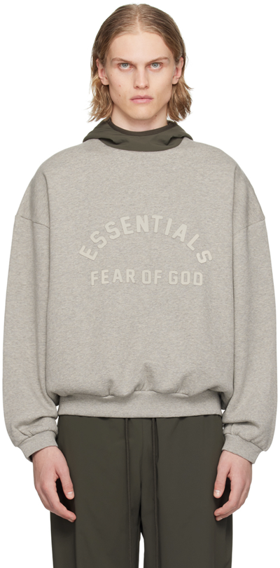 Essentials Gray Bonded Hoodie In Dark Oatmeal / Ink