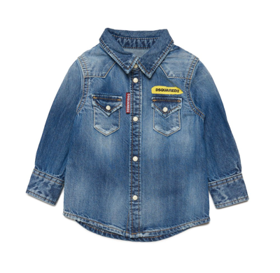 Dsquared2 Kids Buttoned Curved Hem Denim Jacket In Blue