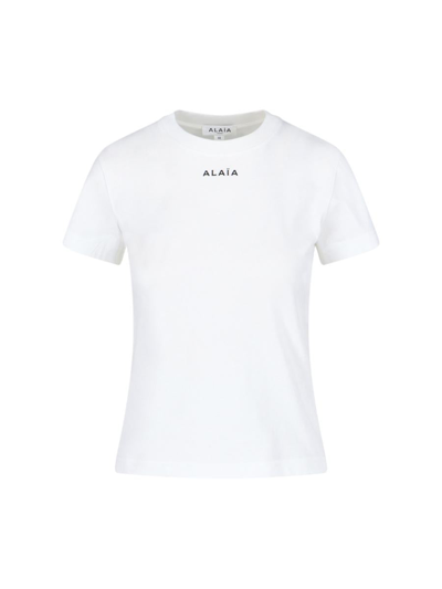 Alaïa Logo Cotton Jersey T-shirt In White,black