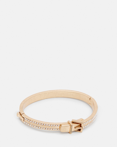 Allsaints Brea Beaded Buckle Shape Bracelet In Warm Brass/white