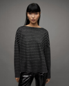Allsaints Rita Stripe Long Sleeve Boat Neck T-shirt In Black