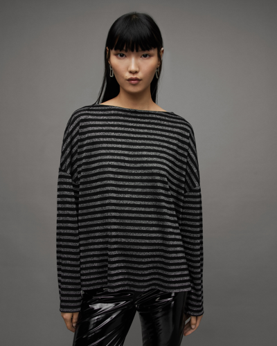 Allsaints Rita Oversized Striped T-shirt In Black