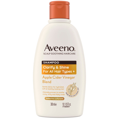 Aveeno Haircare Clarify And Shine+ Apple Cider Vinegar Shampoo 300ml In White