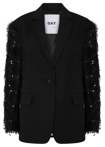 Day Birger Et Mikkelsen Allen Embellished Fringed Twill Blazer In Black