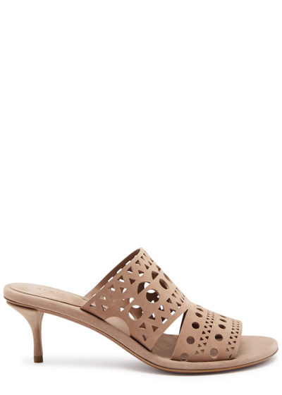 Alaïa Women's 55mm Perforated Leather Mules In Tan
