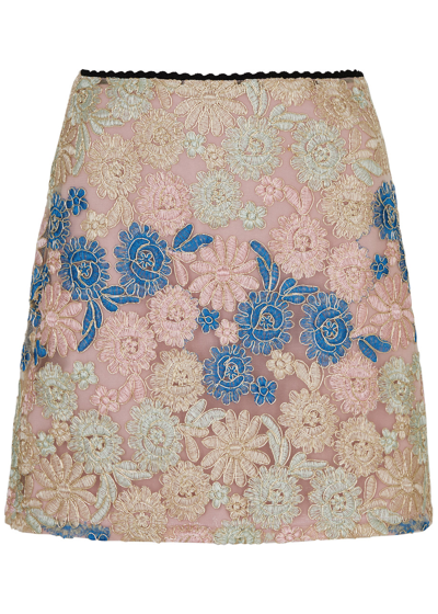 Sister Jane Artist Embroidered Floral-embroidered Mini Skirt In Pink