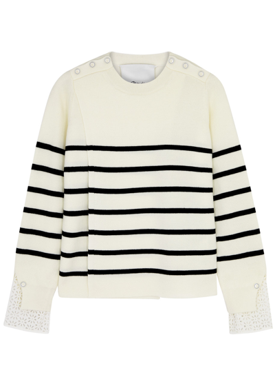 3.1 Phillip Lim Sailor Stripe Lace Cuff Sweater In Ivory