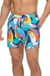 Calvin Klein Men's Core Euro Regular-fit Quick-dry 5" Swim Trunks With Compression Short Liner In Abstract