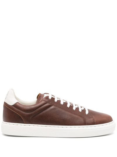 Brunello Cucinelli Men's Leather Low-top Sneakers In Brown