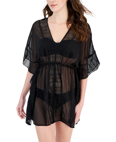 Miken Women's Lace-trim Cover-up Tunic In Black