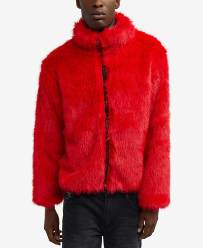 Reason Men's Faux Fur Full Zip Jacket In Red