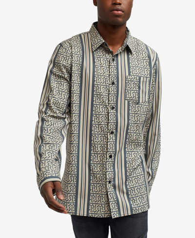 Reason Men's Monogram Long Sleeve Woven Shirt In Multi