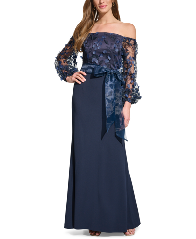Eliza J Petite Floating Petals Embellished Off-the-shoulder Gown In