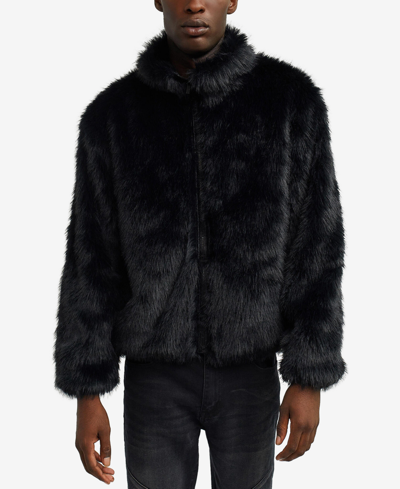 Reason Men's Faux Fur Full Zip Jacket In Black