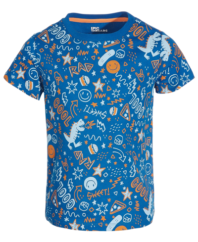 Epic Threads Kids' Little Boys Doodle-print Cotton T-shirt, Created For Macy's In Blue Calla Lily