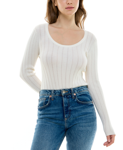 Ultra Flirt Juniors' Long-sleeve Pointelle Sweater Bodysuit In Gardenia