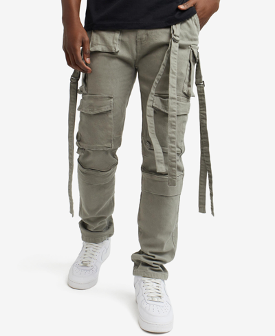 Reason Men's Rambo Wide Leg Twill Cargo Pants In Gray