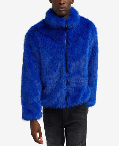 Reason Men's Faux Fur Full Zip Jacket In Blue