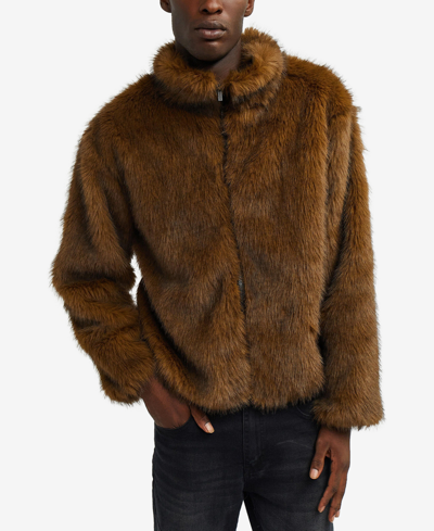 Reason Men's Faux Fur Full Zip Jacket In Khaki