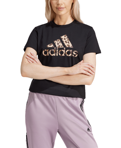 Adidas Originals Women's Animal-print Logo T-shirt In Black