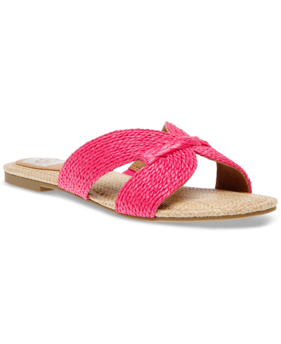 Dv Dolce Vita Women's Geeya Raffia Criss Cross Strap Flat Slide Sandals In Pink Raffia