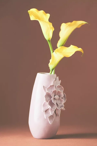 Anthropologie Anelise Floral Ceramic Vase In Purple