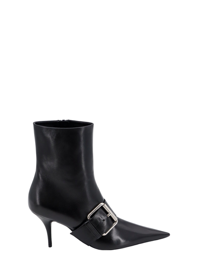 Balenciaga Knife Buckle-detailed Leather Ankle Boots In Black