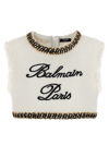 Balmain Signature-embroidered Tweed Crop Top
