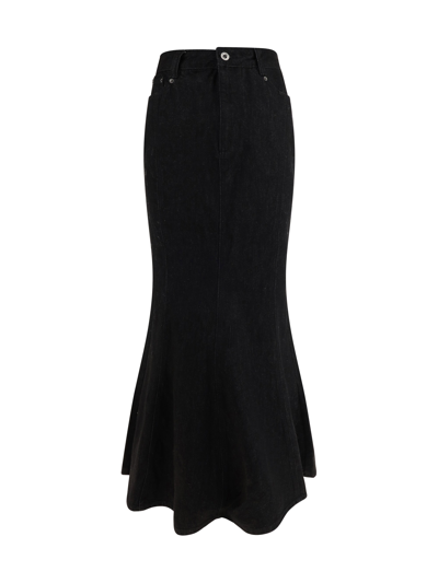 Self-portrait Flared Denim Maxi Skirt In Black