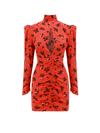 Alessandra Rich Silk Dress With Drapery On The Front In Red
