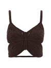 Blumarine Butterfly Cotton Blend Knit Crop Top