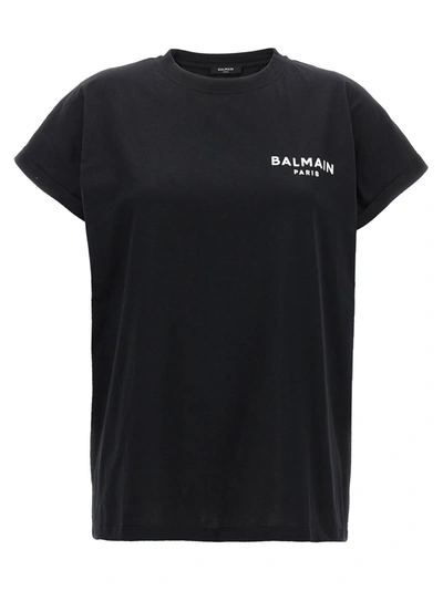 Balmain Flocked Logo T-shirt In Black