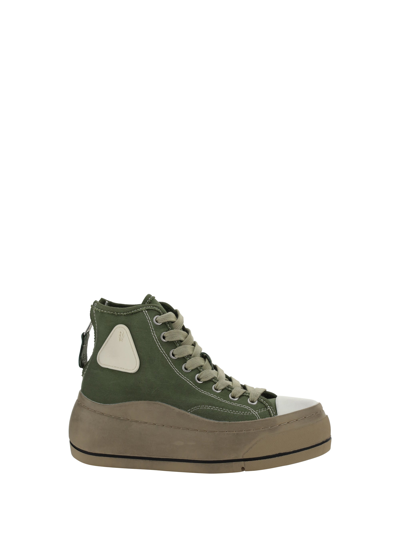 R13 Green Kurt Sneakers In Olive Sateen