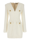 BALMAIN LOGO BUTTON TWEED DRESS DRESSES WHITE