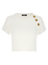 BALMAIN LOGO BUTTONS CROPPED TOP TOPS WHITE