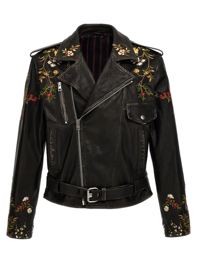 Etro Floral-embroidery Leather Biker Jacket In Negro