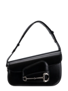GUCCI LEATHER SHOULDER BAG WITH ICONIC FRONTAL HORSEBIT