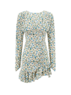 Alessandra Rich Printed Open Back Draped Silk Mini Dress In Blue