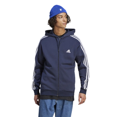 Adidas Originals Adidas Men's Essentials 3-stripes Regular-fit Full-zip Fleece Hoodie, Regular & Big & Tall In Ink