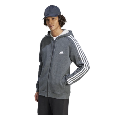 Adidas Originals Adidas Men's Essentials 3-stripes Regular-fit Full-zip Fleece Hoodie, Regular & Big & Tall In Dark Grey Heather