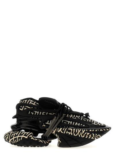 Balmain Unicorn Monogrammed Panelled Sneakers In Ivory,black