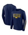 Profile Men's  Navy Michigan Wolverines Big And Tall Two-hit Graphic Long Sleeve T-shirt In Navy