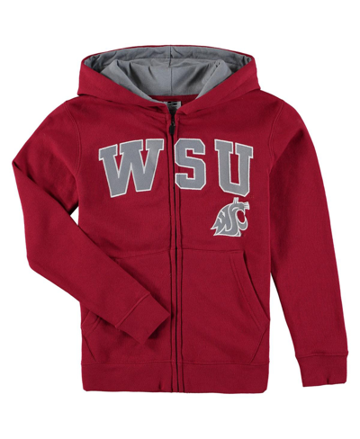 Colosseum Kids' Youth Boys Crimson Washington State Cougars Applique Arch And Logo Full-zip Hoodie