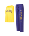 CONCEPTS SPORT WOMEN'S CONCEPTS SPORT PURPLE, GOLD DISTRESSED MINNESOTA VIKINGS MUSCLE TANK TOP AND PANTS LOUNGE SE