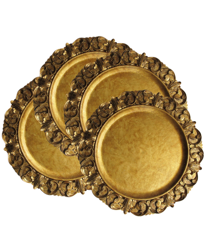 American Atelier Serveware Embossed Charger Plates Set Of 4 In Gold