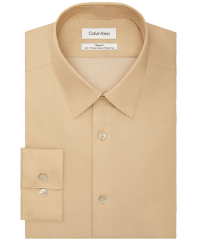 Calvin Klein Men's Steel Slim-fit Non-iron Stain Shield Solid Dress Shirt In Taupe