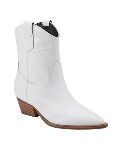 Marc Fisher Women's Nonie Western Pointy Toe Dress Booties In White Leather