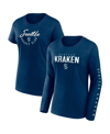 Fanatics Branded Deep Sea Blue Seattle Kraken Long And Short Sleeve Two-pack T-shirt Set In Deep Sea Blue