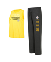 Concepts Sport Women's  Black, Gold Distressed Pittsburgh Steelers Muscle Tank Top And Pants Lounge S In Black,gold