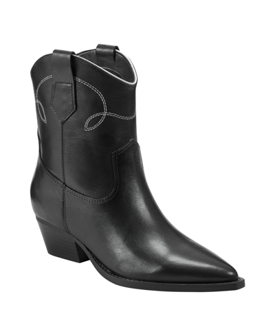 Marc Fisher Women's Nonie Western Pointy Toe Dress Booties In Black Leather